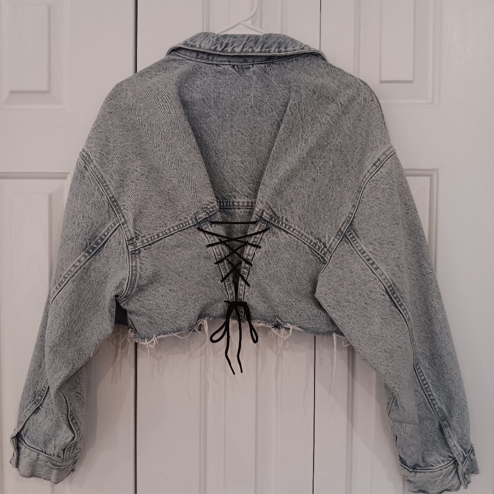 Zara Cropped Oversized Denim Jacket with Dior Pins - Picture 3 of 7
